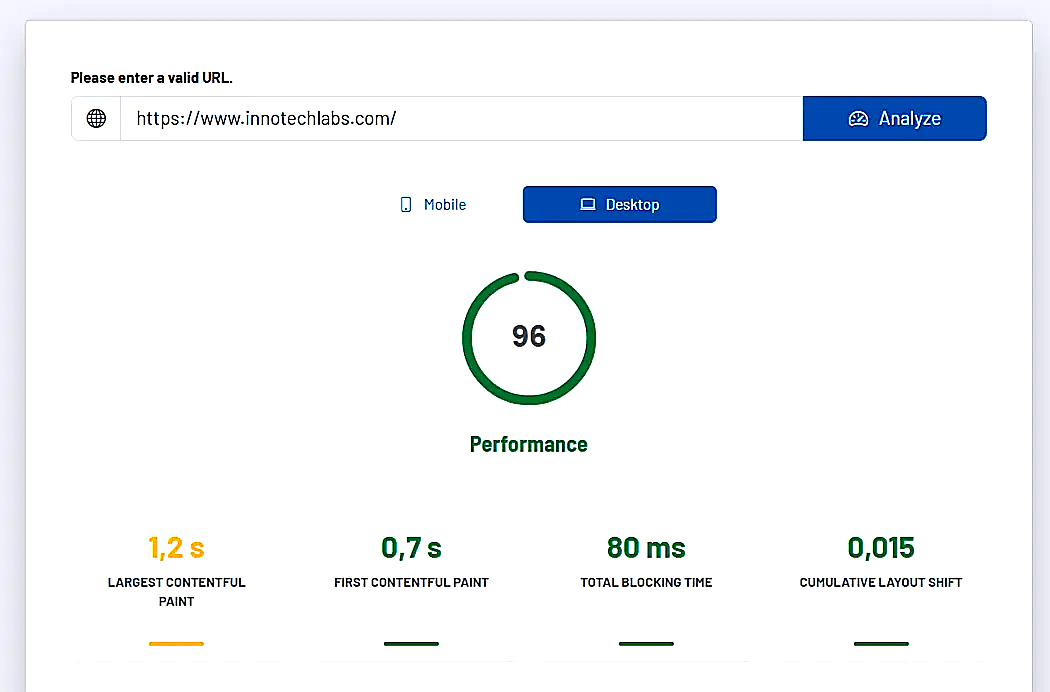 [Placeholder: Screenshot: Mobile and desktop evaluation with core metrics]